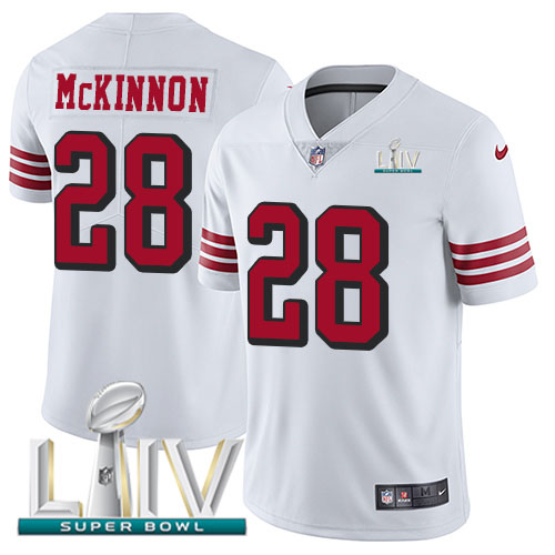 San Francisco 49ers Nike #28 Jerick McKinnon White Super Bowl LIV 2020 Rush Youth Stitched NFL Vapor Untouchable Limited Jersey